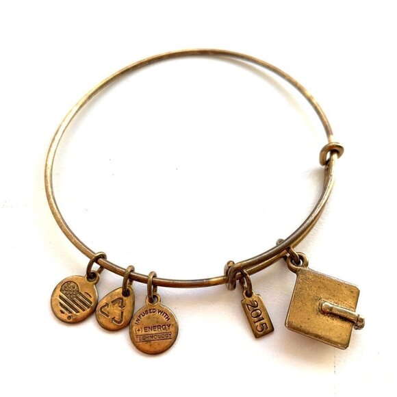 Alex and Ani Graduation 2015 Charm Bracelet Gold Finish - Expands 2"- 3.5" - Picture 1 of 2